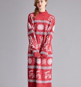 Snowflake long sweater dress christmas fawn sweater